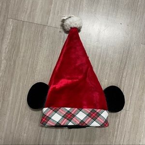 New Disney Parks Red Plaid Trim Mickey Mouse Ear Santa Hat Adult Size